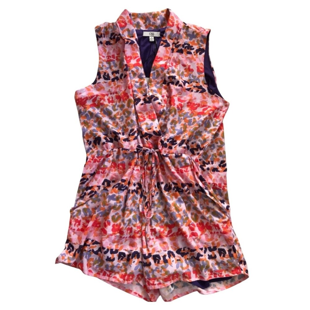 Q&A Multicolored Abstract Print Romper With Pockets   Large NWT